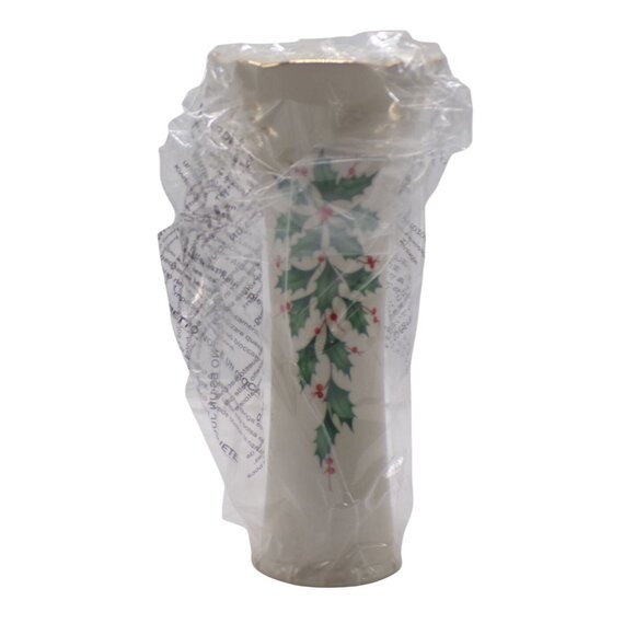 Lenox Dimension Collection Holiday Pierced Holly Berry Gold Trim Bud Vase 8.5" - Picture 6 of 10